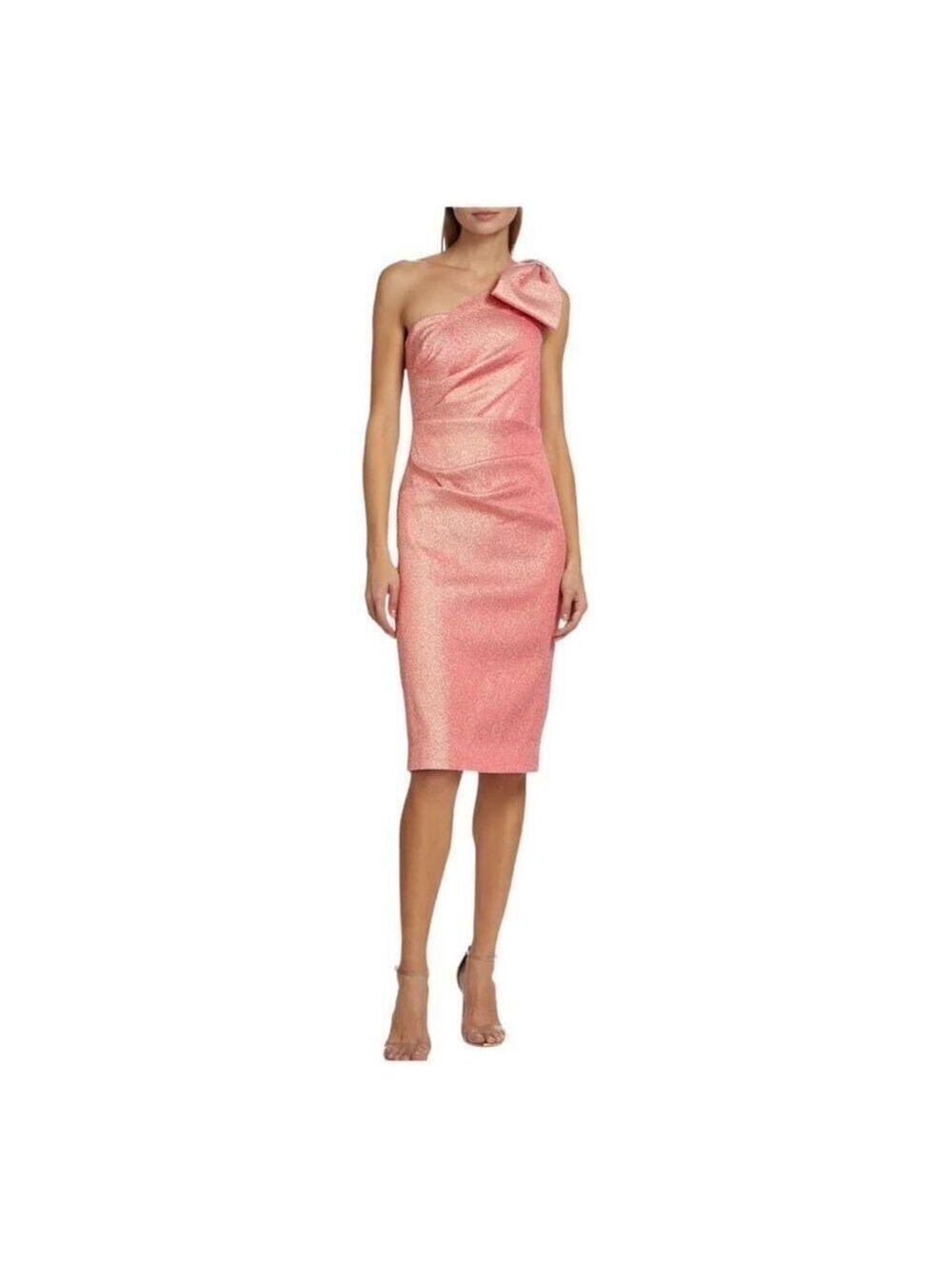 Teri Jon Pink Shimmering One Shoulder Bow Cocktail Dress Size 12